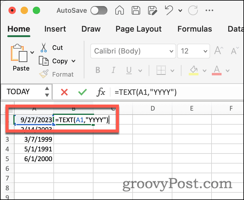 „Excel“ teksto funkcija, skirta ištraukti metus nuo datos