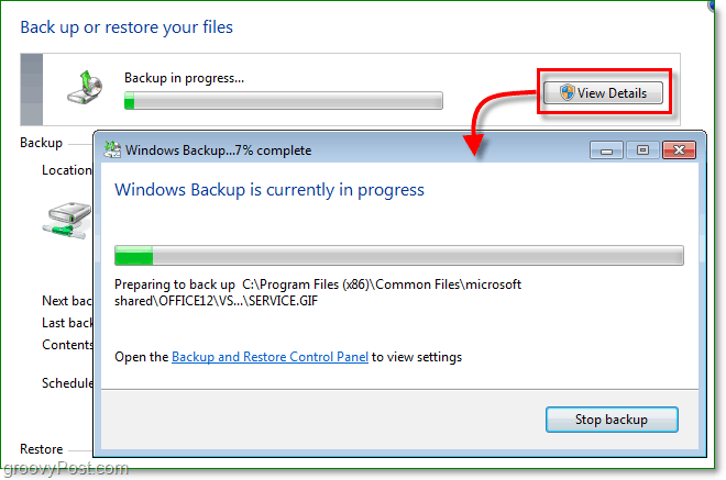 „Windows 7“ atsarginė kopija - atsarginė kopija gali užtrukti