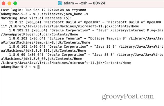 „Mac“ įdiegtų „Java jdks“ sąrašas