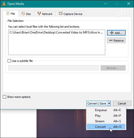  VLC Pasirinkite failų konvertavimą