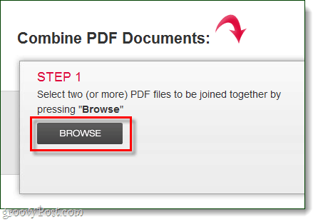 naršykite pdf failus, kad galėtumėte įkelti ir sujungti