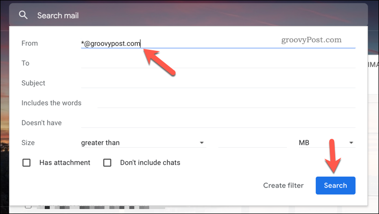Naujos filtravimo taisyklės kūrimas „Gmail“.
