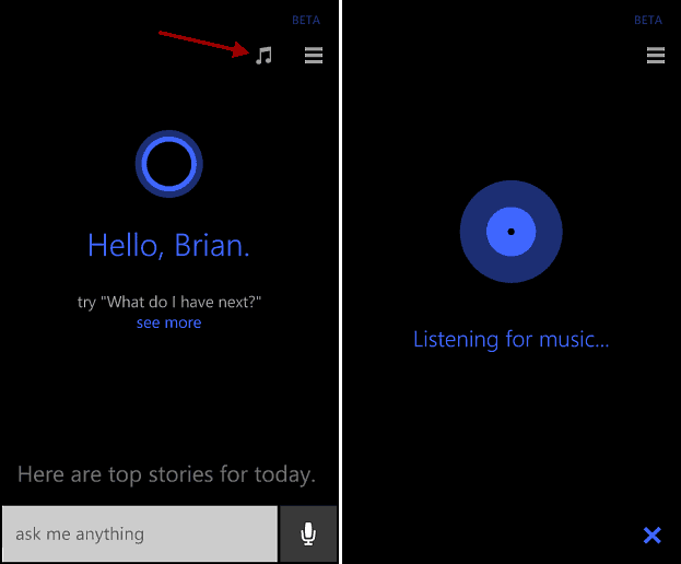 Norėdami nustatyti dainas, naudokite „Cortana“ „Windows Phone 8.1“