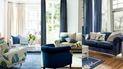 Stilingi pasiūlymai tamsiai mėlynos sofos dekoravimui