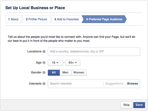 „Facebook“ vietinio verslo puslapio pageidaujama auditorija