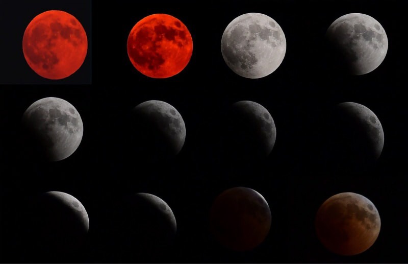 bus matomos skirtingomis spalvomis Mėnulio užtemimo fazėje