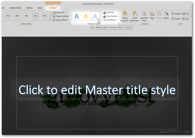 „Office 2013“ šablono kūrimas Padaryti pritaikytą dizainą „POTX“ Tinkinti skaidrių skaidres Mokymo programa „WordArt“ stiliaus šrifto spalvos ypatybės Teksto nustatymas Redaguoti