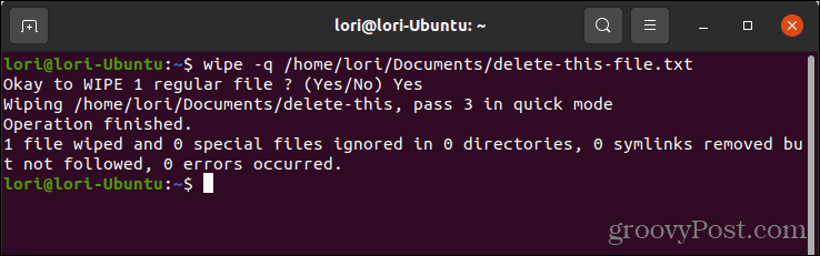 Saugiai ištrinkite failą naudodami „Linux“ greitąjį režimą