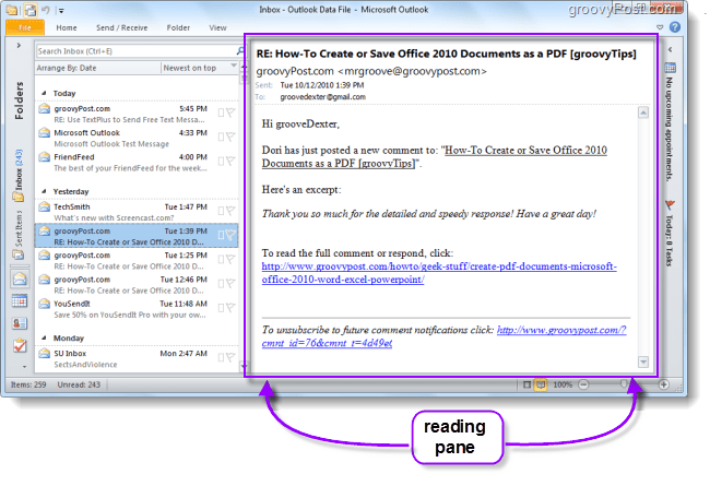 Kaip pakeisti numatytąją skaitymo srities vietą programoje „Outlook 2010“ ir palengvinti el. Laiškų perskaitymą