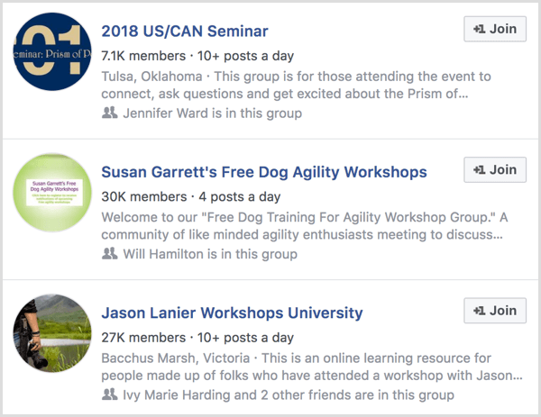 renginių dalyvių „Facebook“ grupių pavyzdžiai