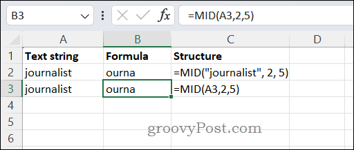 MID funkcijos naudojimas programoje Excel