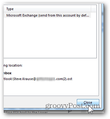 Pridėti pašto dėžutę „Outlook 2013“ - spustelėkite Uždaryti