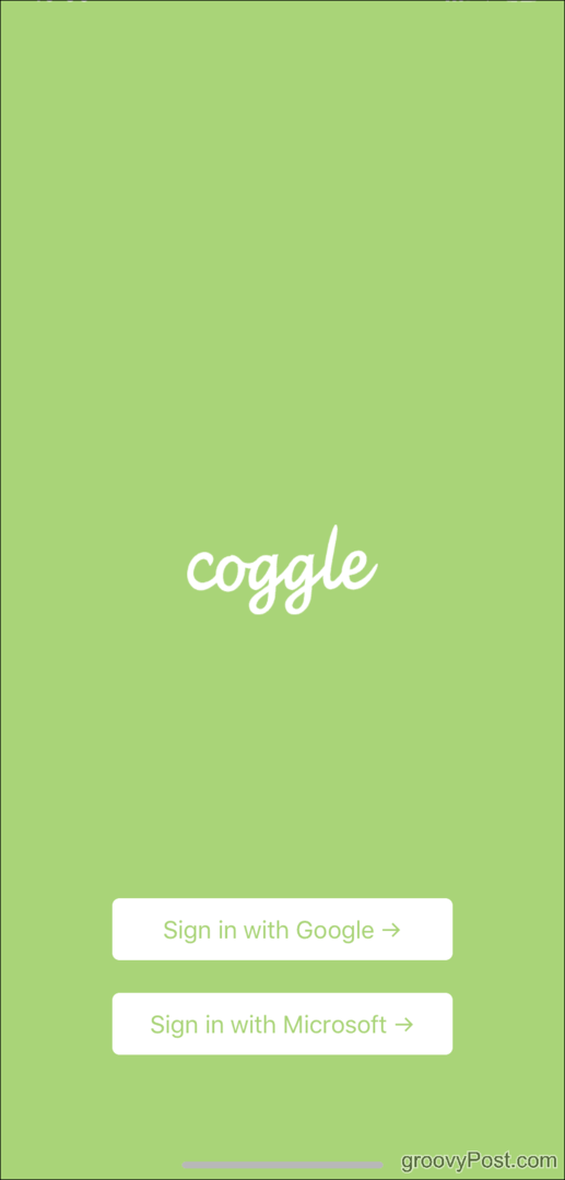 „Coggle“ pagrindinis ekranas