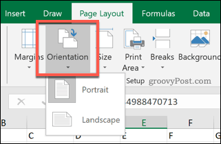 „Excel“ puslapio orientacijos parinktys