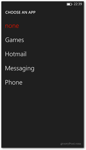 „Windows Phone 8“ užrakinimo ekrano tinkinimas Pasirinkite programą, kad būtų rodoma greita būsena