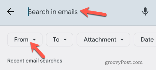„Gmail“ el. laiškų paieška el. paštu mobiliojoje programėlėje
