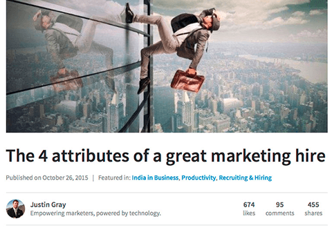 Justin Gray linkedin leidėjo profesinės patirties postas