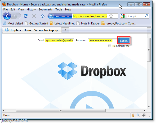 „Dropbox“ ekrano kopija - prisijungimas prie „dropbox“
