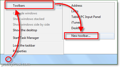 kaip sukurti naują užduočių juostos įrankių juostą Windows 7