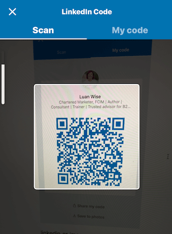 Kodo ekranas „LinkedIn“ programoje mobiliesiems