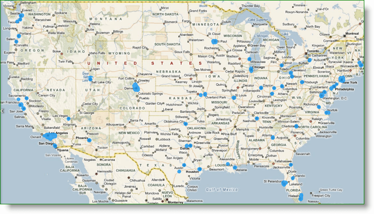 „Bing Maps StreetSide“ JAV aprėptis