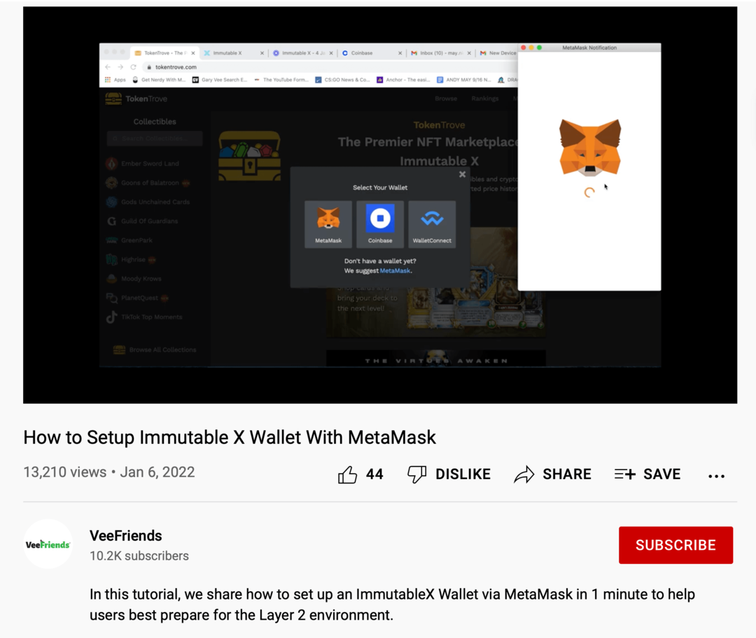MetaMask mokomojo YouTube vaizdo įrašo vaizdas VeeFriends kanale