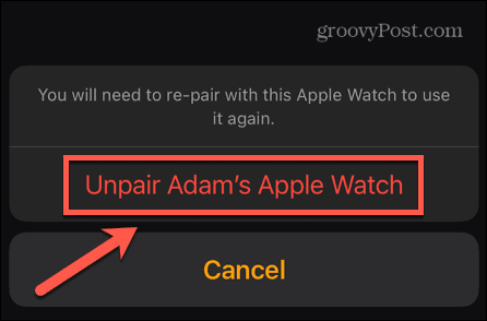 Apple Watch patvirtinkite atsiejimą