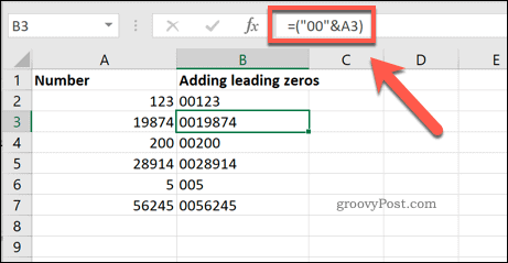Nustatyto skaičiaus pirmaujančių nulių pridėjimas prie „Excel“ langelių
