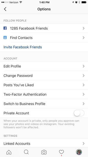 „instagram“ verslo profilių parinktys