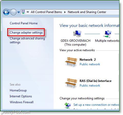 pakeisti tinklo adapterio parametrus „Windows 7“