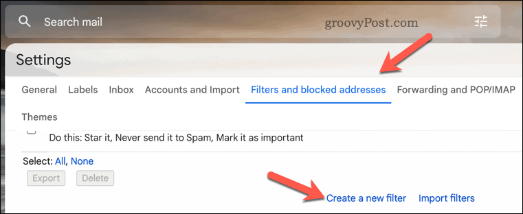 Sukurkite „Gmail“ filtrą