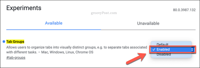 Skirtukų grupių įgalinimas „Chrome“
