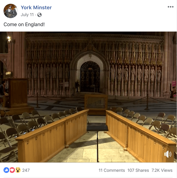 „York Minster“ „Facebook“ pranešimo aktualia tema pavyzdys.