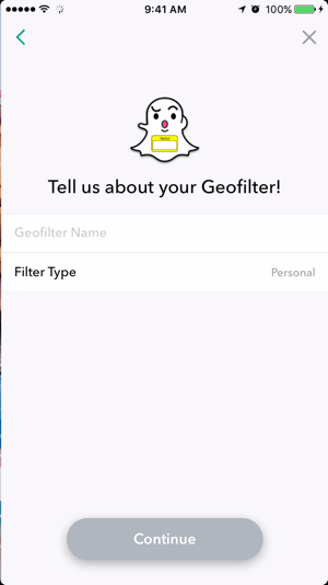 Pridėkite „Snapchat“ geofiltro pavadinimą.