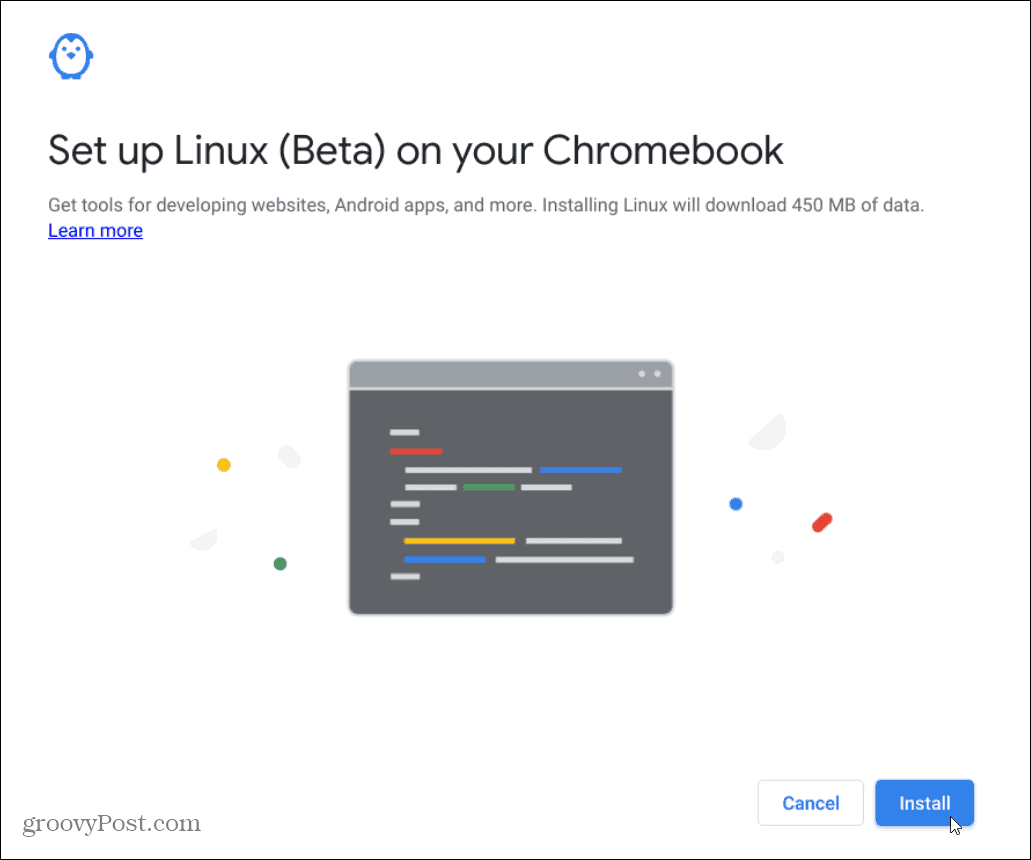  įdiegti Linux chromebook