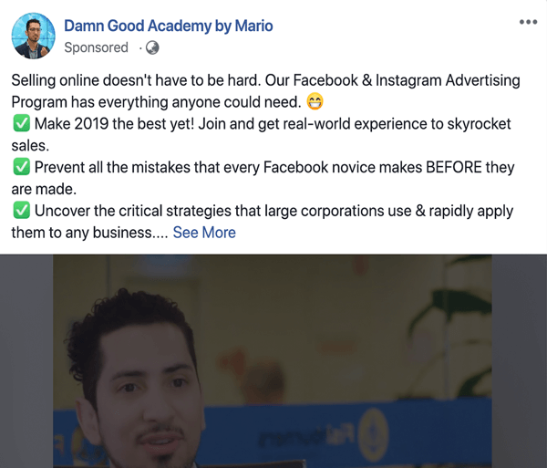 Kaip rašyti ir struktūrizuoti ilgesnės formos „Facebook“ remiamus įrašus, 1 tipo problemą ir sprendimą, pavyzdį pateikė „Damn Good Academy“, Mario