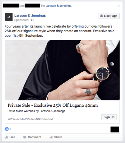Išskirtinio laikrodžių prekės ženklo „Larsson & Jennings“ skelbimas.