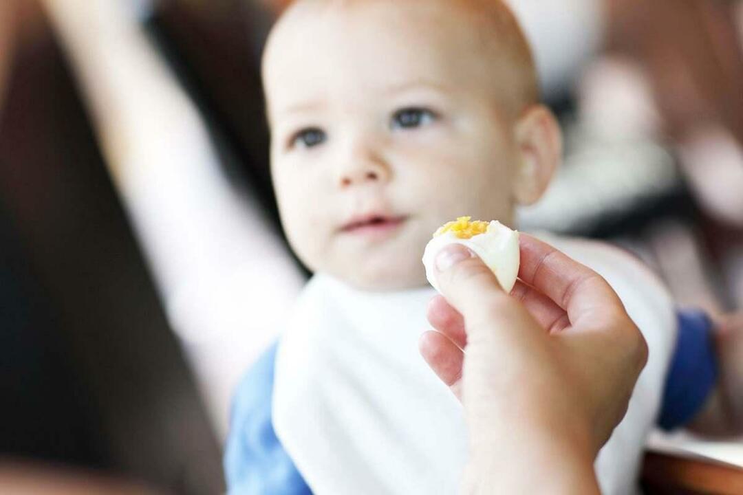 kūdikis valgo kiaušinį