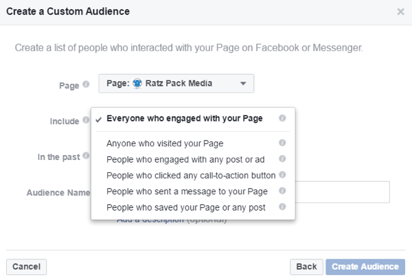 Kurkite pasirinktines auditorijas pagal žmones, kurie bendravo su jūsų „Facebook“ puslapiu.