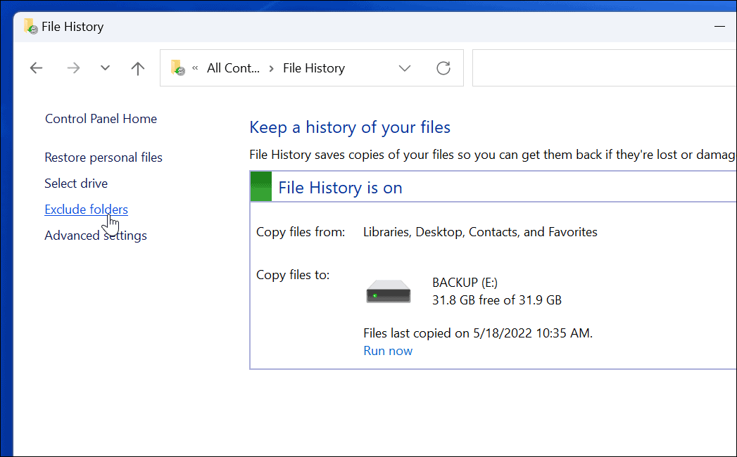 Išskirkite naudojimo failų istoriją „Windows 11“.