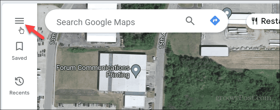 meniu mygtukas google maps