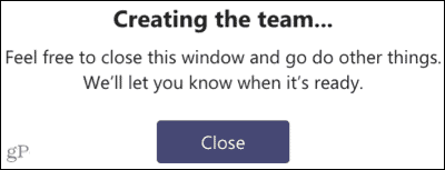 Komandos kūrimas naudojant „Microsoft Teams“ šabloną