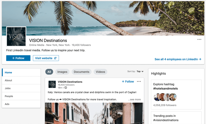 „LinkedIn“ įmonės puslapis VISION Destinations