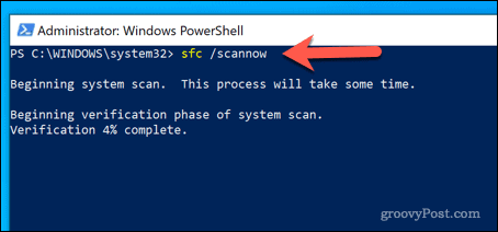 SFC įrankio paleidimas „Windows PowerShell“