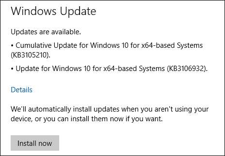 „Windows 10“ atnaujinimai KB3105210 KB3106932