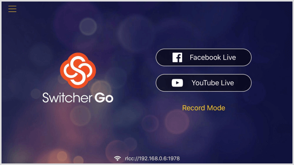 „Switcher Go“ ekranas, kuriame galite susieti „Facebook“ ir „YouTube“ paskyras