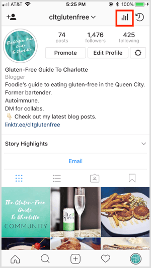 „Instagram Insights“ prieiga iš profilio