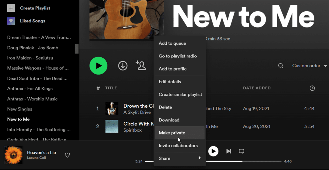 padarykite grojaraštį privačiu „spotify“.