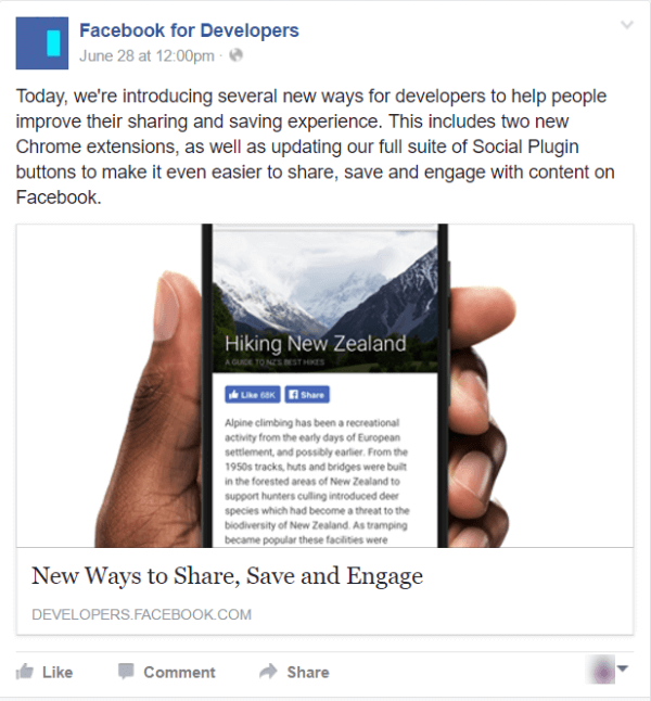 „Facebook“ atnaujinimai, pavyzdžiui, mygtukas