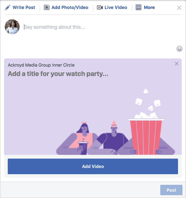 Suteikite „Facebook“ žiūrėjimo vakarėliui pavadinimą ir aprašymą.